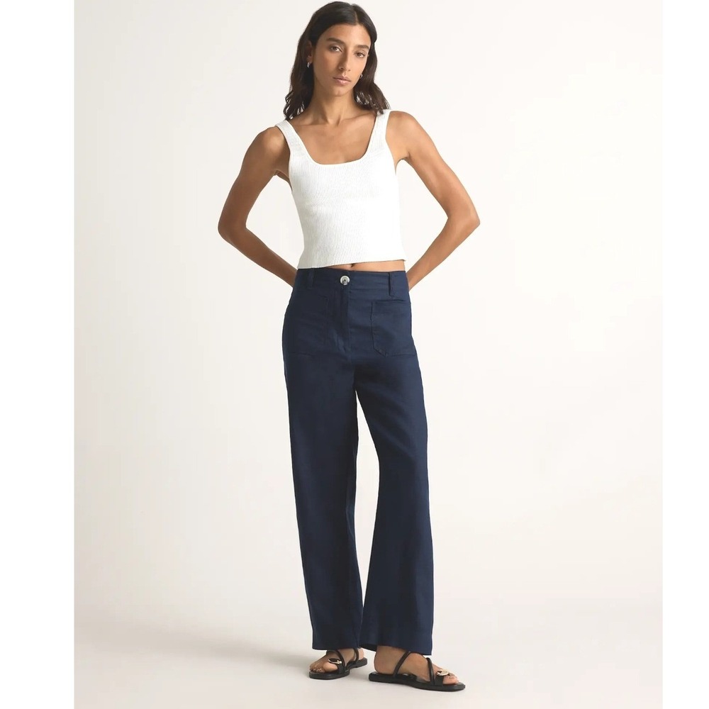 Quince 100% European Linen Wide Leg Trouser Deep Navy Blue Size 14 LB88261